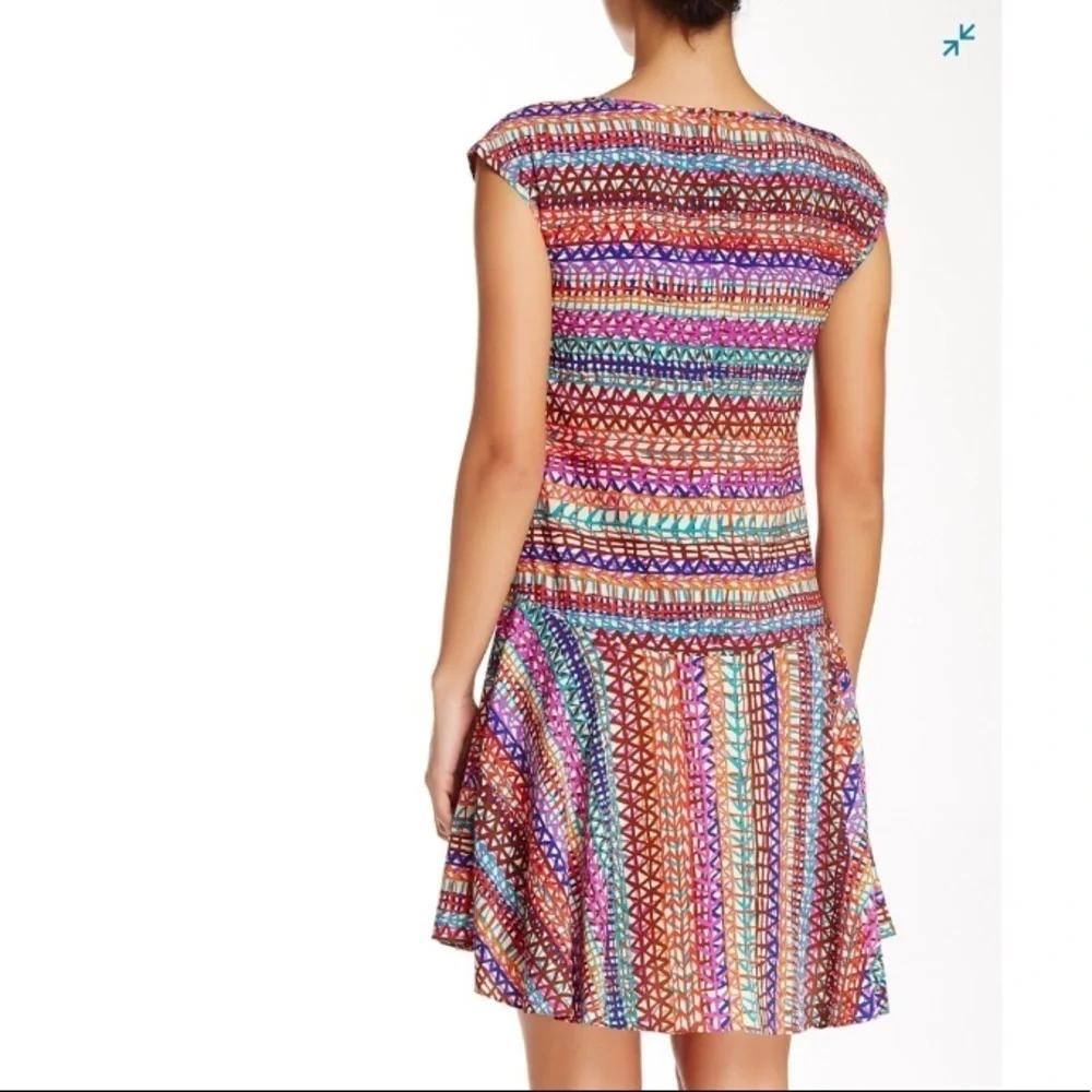 [CeCe] Bitsy Flounce Print Rainbow Stripe Dress
